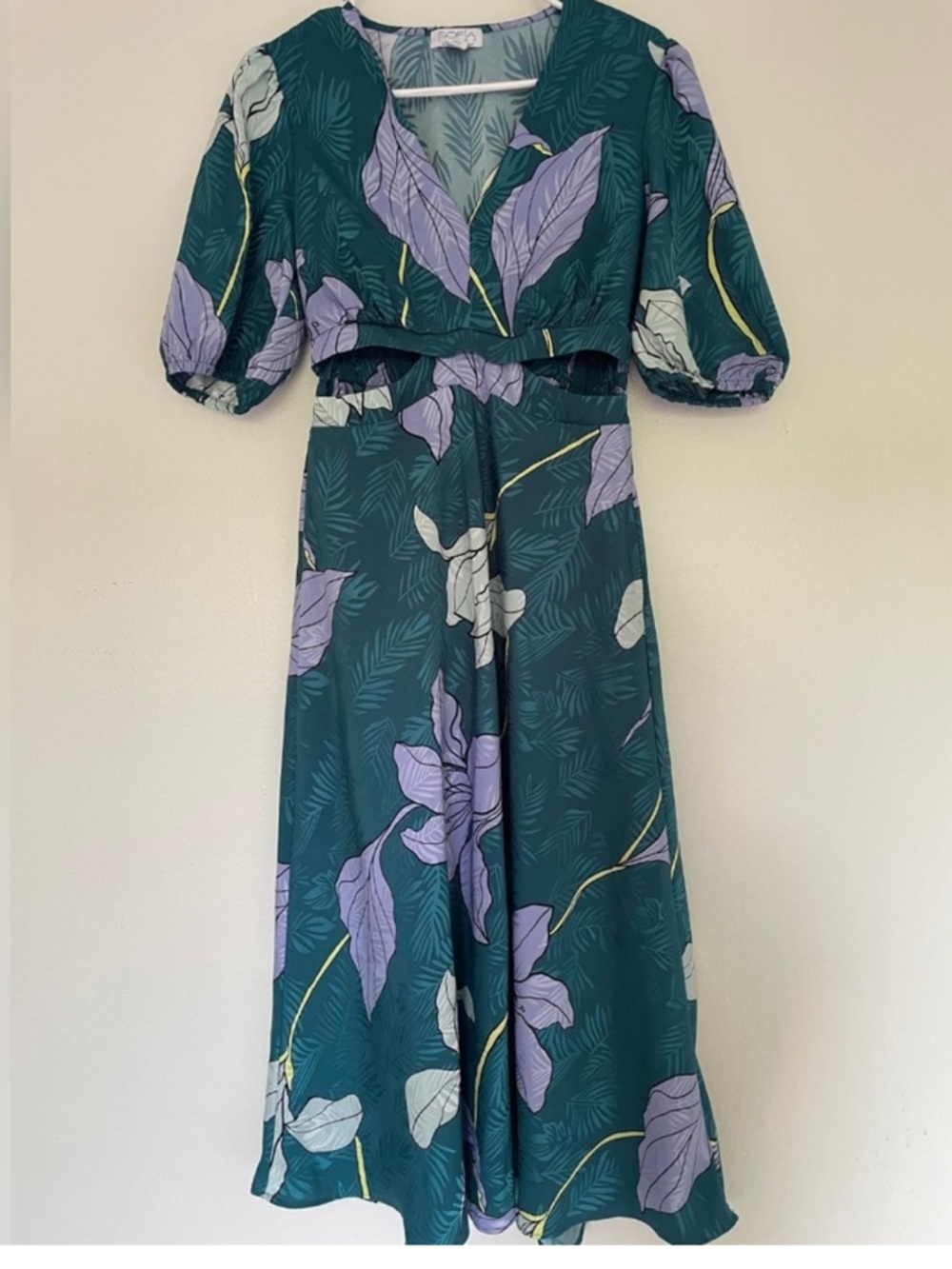 Sofia by Sofia Vergara Green and Lavender Dress with Yellow Accents